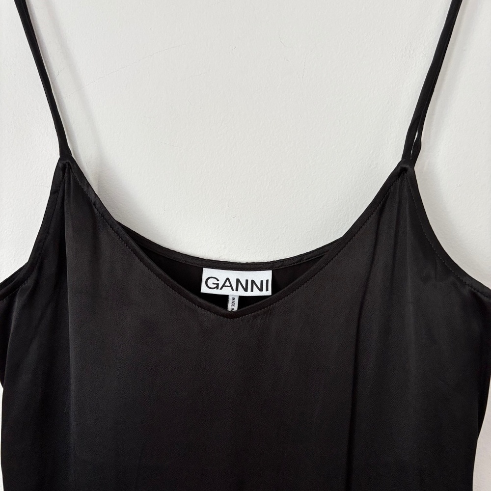 Ganni Black Satin Slip Dress - Picture 4 of 6